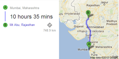 Mumbai to Abu - courtsey Google Maps